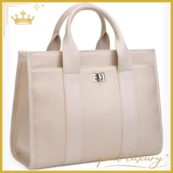 Genuine Leather Tote Bag with Adjustable Strap Multiple Pockets Work Purse